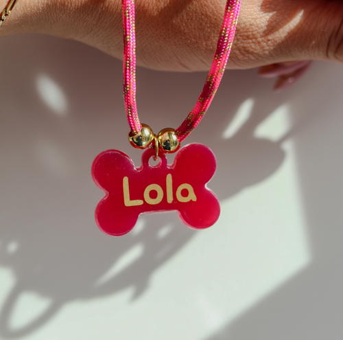Hondenketting Inclusief Penning - Candy Bone met roze touw