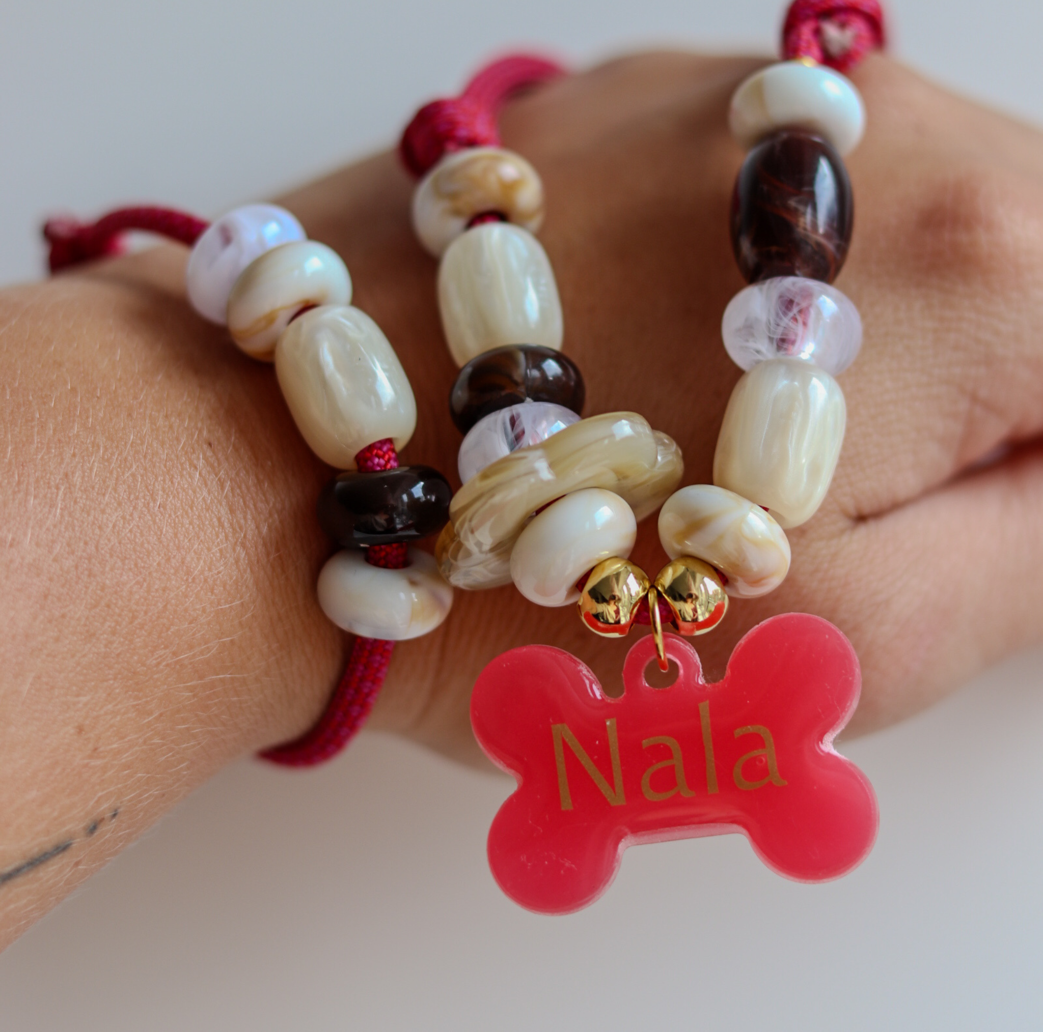 Hondenketting met Kralen - Framboos met bijpassend armband voor baasje