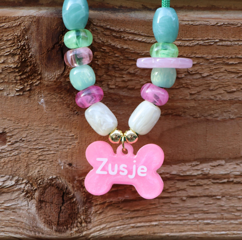 Hondenketting met Kralen - Candy Mint & Pink