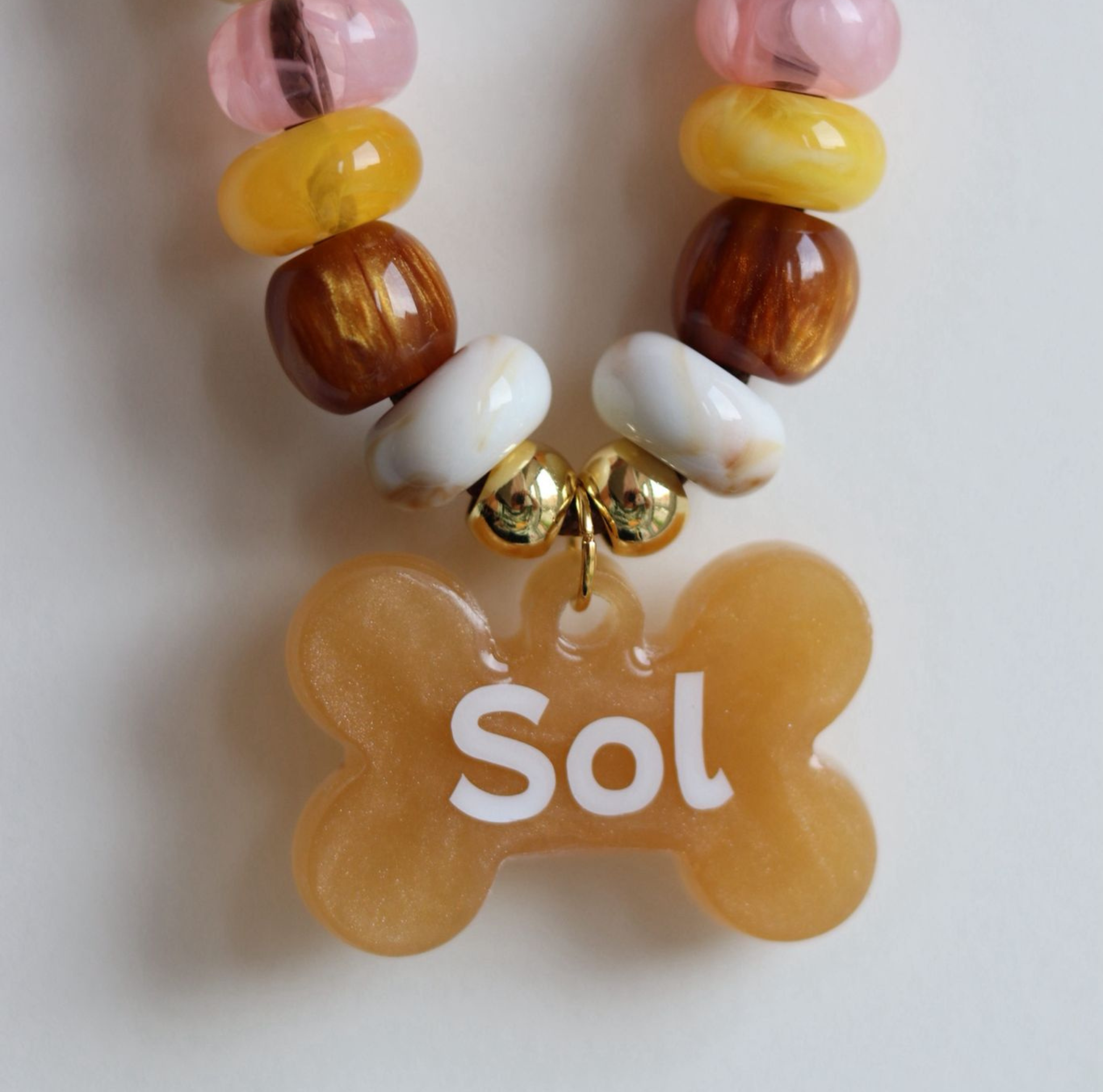 Hondenketting met Kralen - Ketting Sunset Honey en penning