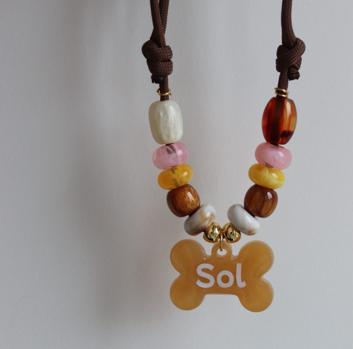 Hondenketting met Kralen - Ketting Sunset Honey en penning