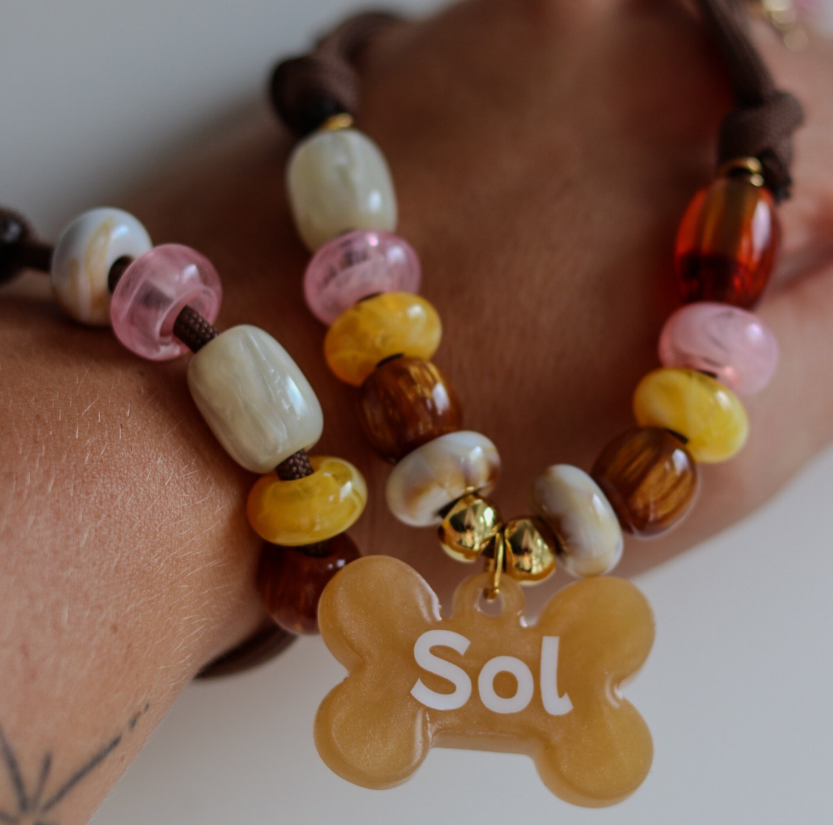 Hondenketting met Kralen - Sunset Honey